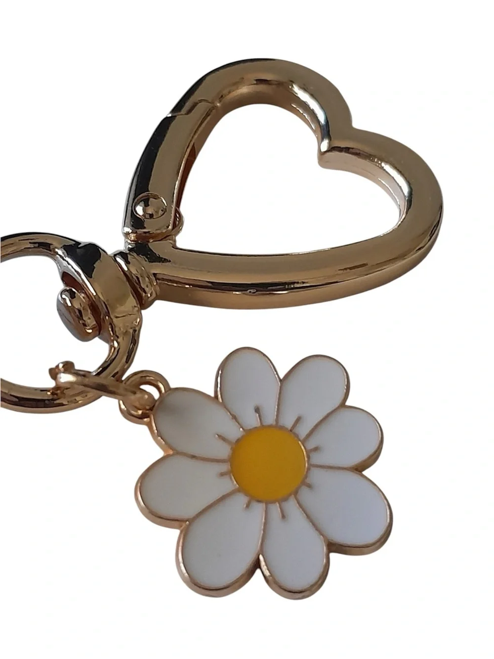 Red Strawberry & White Enamel Daisy Bag Charm Gold Heart Clasp Keychain